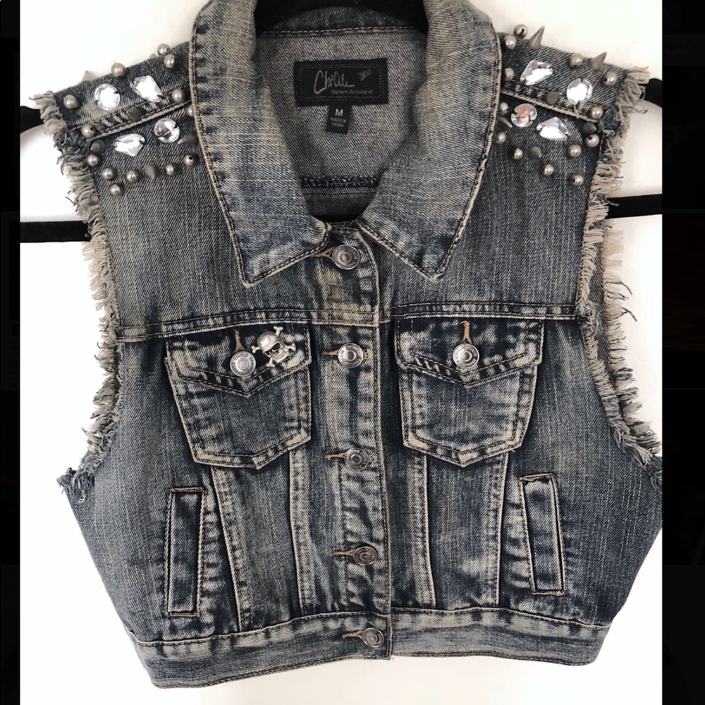 Denim studded vest